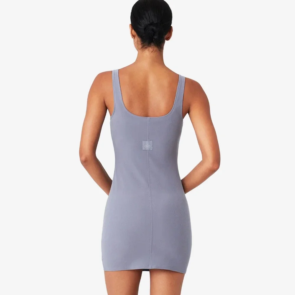 ALO Yoga Alosoft Head Start Dress Size S Fog Purple Bodycon Athleisure Sporty